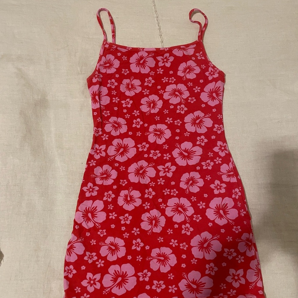 Mango Red and Pink Floral Midi Dress